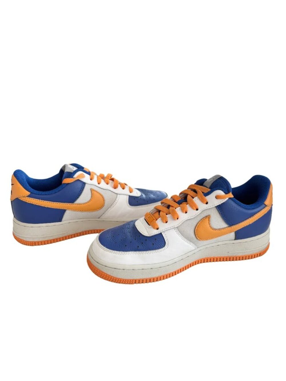 NIKE Air Force 1 Low NY KNICKS Basketball Shoe Sneaker White Blue Orange SZ 7